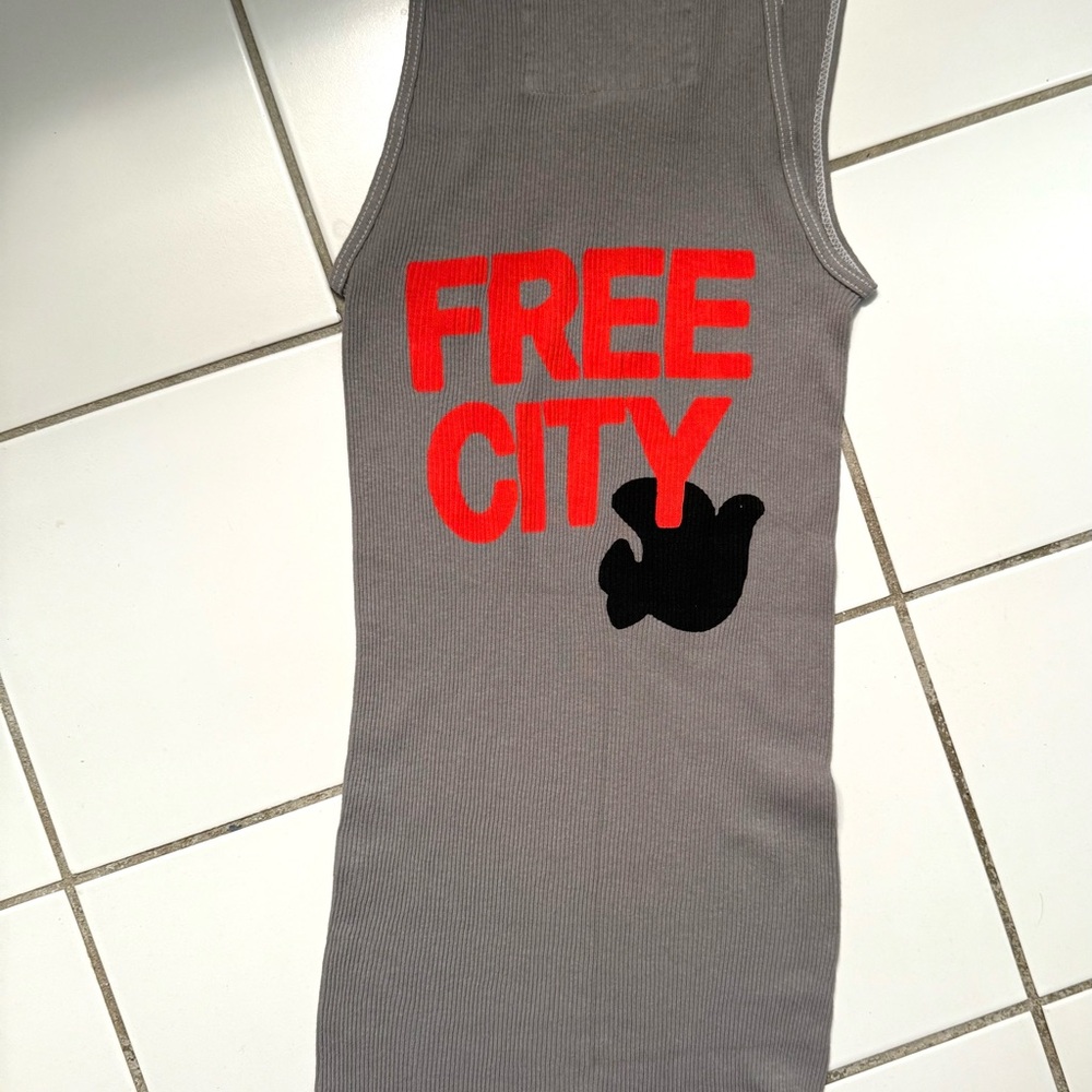 Freecity Gray Tank Top with Red and Black Print